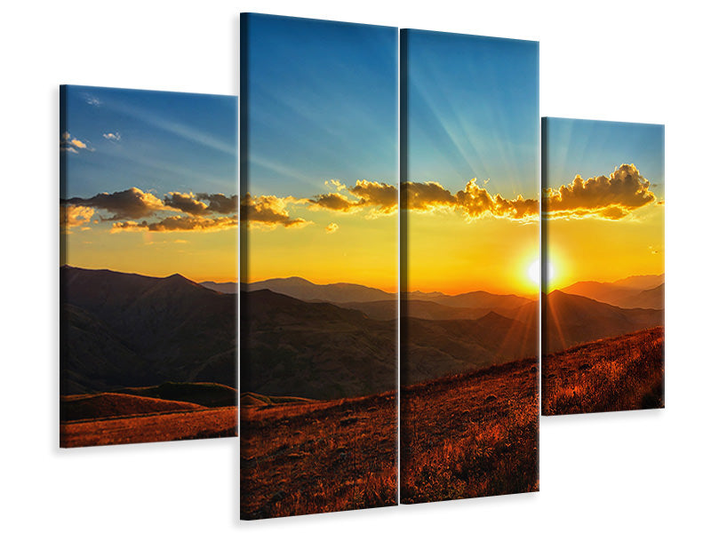 4-piece-canvas-print-sunset-in-the-world-of-mountains