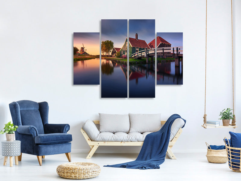 4-piece-canvas-print-zaanse-schans-green-house