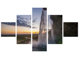 5-piece-canvas-print-evening-mood-at-the-waterfall