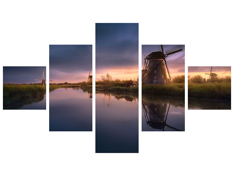 5-piece-canvas-print-kinderdijk-windmills