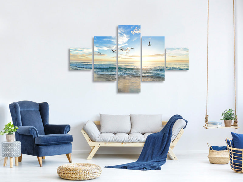 5-piece-canvas-print-the-seagulls-and-the-sea-at-sunrise