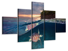 5-piece-canvas-print-green-turtle-with-sunset