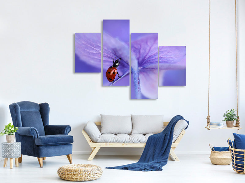 modern-4-piece-canvas-print-ladybird-on-purple-hydrangea