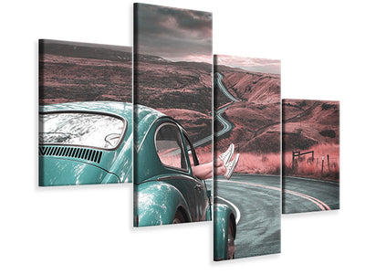 modern-4-piece-canvas-print-on-the-road-with-the-classic-car