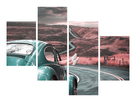 modern-4-piece-canvas-print-on-the-road-with-the-classic-car
